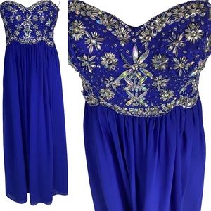 B. DARLIN Blue Beaded Sequin Strapless Prom Formal Bridesmaids Long Gown Dress 6